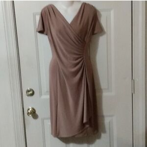 Elegant Draped V-Neck Dress in Tan
